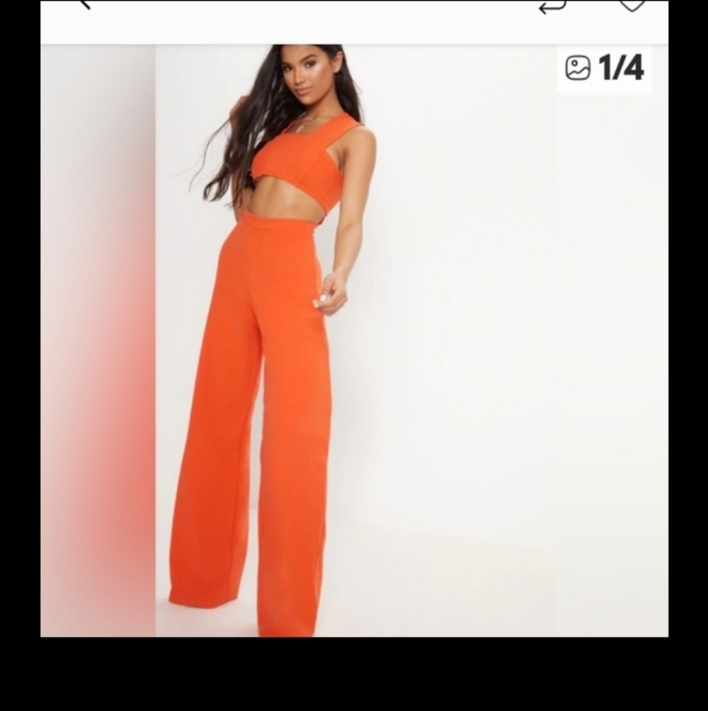 PrettyLittleThing Vibrant Orange Cut-Out Jumpsuit